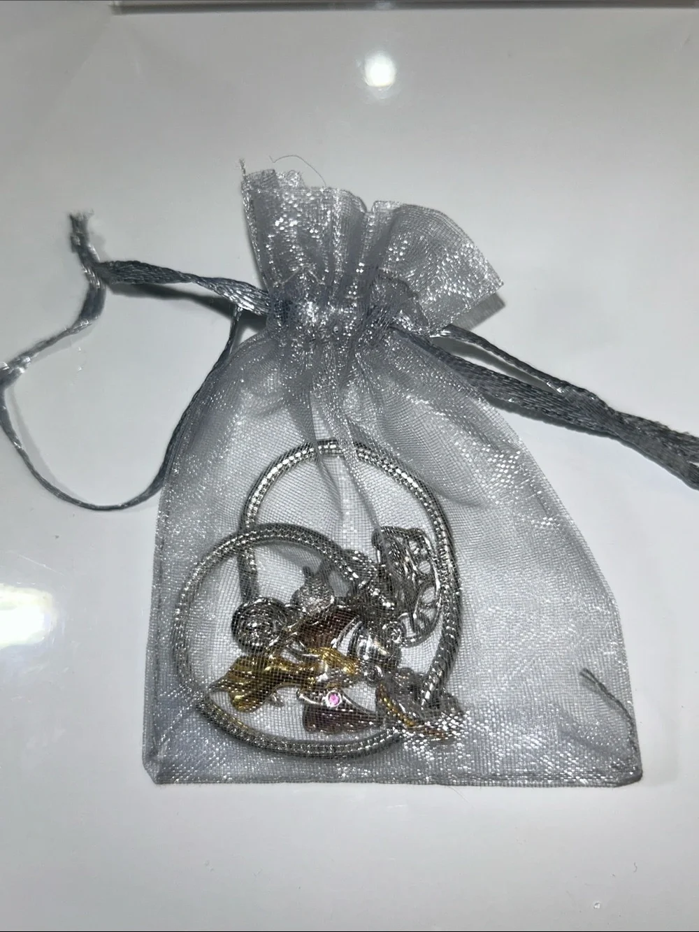 NWOT Gems En Vogue Palladium 18k Genuine Gemstone Swinging Moon Angel Euro Charm